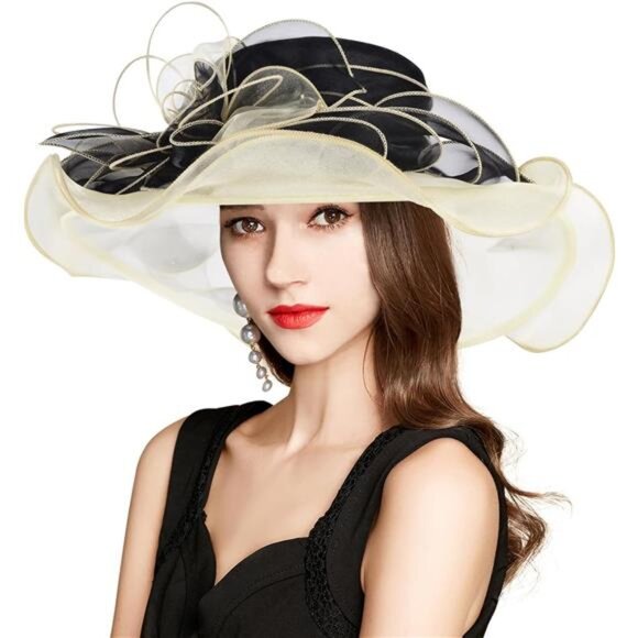 Derby Hats for Women, Classy Organza Sun Hat, Khaki Black main image 5